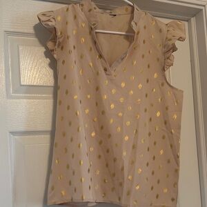Cream Cap-Sleeve Blouse with Gold Foil Dots
